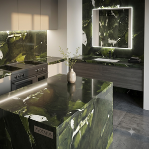 Avocatus Eco-Friendly Modern Green Quartz Big Slab Countertop & <b>Table</b> Top for <b>Kitchen</b> <b>Island</b> and Sink Installation - Product Image 1
