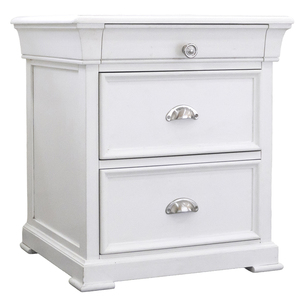 Trendy <b>Compact</b> 3-Drawer Nightstand - Radiata/MDF End <b>Table</b> for Small Spaces (White/Black) - Product Image 1