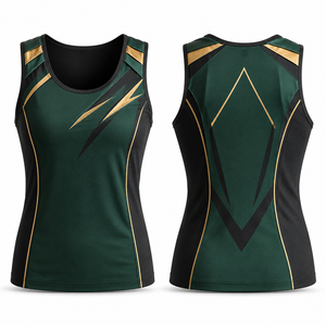 Camiseta sin mangas con estampado geométrico verde, negro y dorado para mujer, de secado rápido, deportiva, de punto, con cuello redondo - Product Image 1