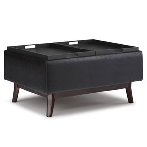 Owen Distressed Black Tray Top Storage Ottoman <b>Small</b> Coffee Table <b>Stool</b> - Product Image 6