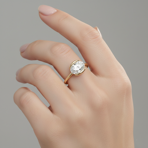 แหวนหมั้นแบบเซอร์โคเนียครึ่งวงขอบทองคำแท้ |   เพชรที่ได้รับการรับรองจาก IGI ผลิตในห้องปฏิบัติการ |   ข้อเสนอแบบมินิมอลสมัยใหม่ - Product Image 2