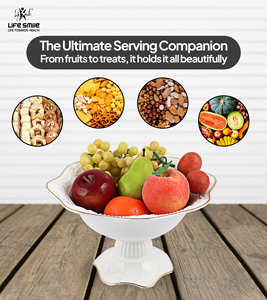 Frutero de Porcelana Blanca con Base, Plato para Servir con Diseño Floral y Borde Dorado, Libre de BPA, Ecológico - Product Image 6