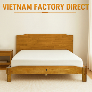 Lit en bois de caoutchouc fabriqué directement en usine au Vietnam, structure de lit sans outils de style japonais, fabricant de meubles de chambre écologiques - Product Image 1