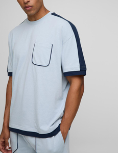Nouveauté : Ensemble short et t-shirt streetwear 100 % coton 250 GSM respirant, coupe ample, empiècements latéraux surdimensionnés, léger - Product Image 3