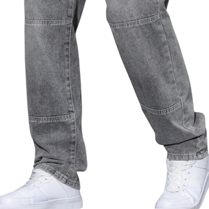 <b>Mens</b> Solid Grey Washed Breathable Loose Fit Wide Leg Denim <b>Jeans</b> with Panel Stitch Design for Spring Casual Comfort - Product Image 5