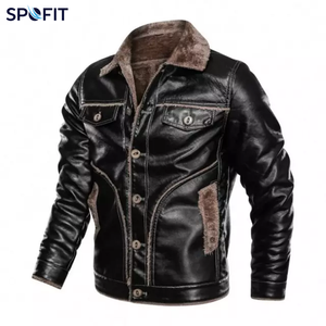 <b>Men's</b> PU Leather <b>Jacket</b> Coated Stand Collar Embroidery <b>Letter</b> Pattern Customizable Winter Front Anti-Bacterial - Product Image 3