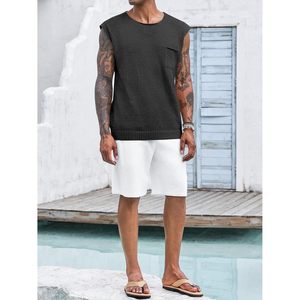 2025 hommes Crochet Cap manches été plage Hippie pull gilet décontracté tricoté débardeurs - Product Image 1