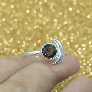 Smoky Quartz 925 Sterling Silver Crescent <b>Moon</b> <b>Ring</b> Handmade Adjustable Boho Statement Jewelry Gift Women for Christmas gift her - Product Image 2