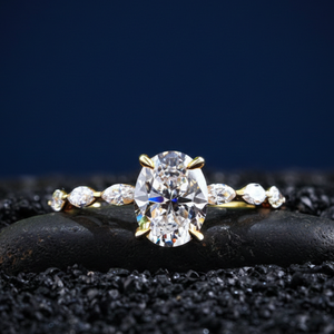 Anillo de Compromiso con Diamante Ovalado Marquise de 3.10CT Cultivado en Laboratorio, Oro de 14K con Baño de Rodio, Certificado IGI, para Mujer - Product Image 1