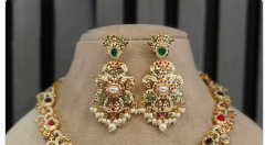 Ensemble collier et boucles d'oreilles Jadau plaqué or de haute qualité pour femmes, pour mariage et soirées - Product Image 2