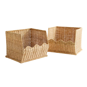 Wholesale Rattan <b>Basket</b> 2-Pack, Medium Open Front Stackable <b>Storage</b> Bin for <b>Toys</b>, Books & Office Eco-Friendly Made in Vietnam - Product Image 1