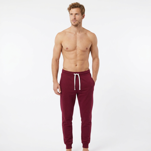 Customs <b>Men's</b> Midweight Fleece Breathable Sweatpants Elastic Waist Drawstring Tapered <b>Cuffed</b> Jogger Pants Burgundy Autumn Sporty - Product Image 6