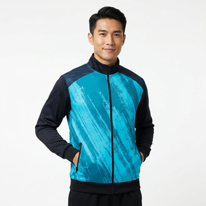 เสื้อแจ็คเก็ตผู้ชายสีน้ำเงินลายพิมพ์นามธรรมแบบสปอร์ต ซิปปิด ระบายอากาศได้ดี ผลิตจากโพลีเอสเตอร์ เหมาะสำหรับใส่ในฤดูใบไม้ผลิ - Product Image 3