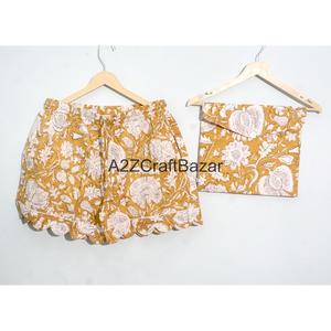 Conjunto de Pijama de Algodón Hecho a Mano en India, Transpirable, con Estampado Floral Vintage, Manga Corta, Largo Completo, Romántico para Mujer - Product Image 4