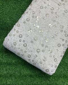 Coding embroidery fabric sequin fabric lace fabric organza fabric for designer abaya kaftan couture wholesale export buyer trade - Product Image 1