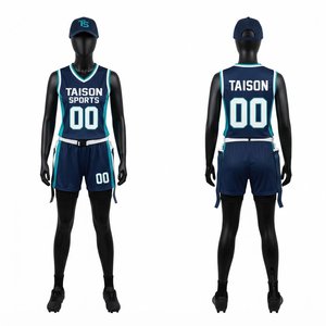 Uniforme de football américain pour hommes, tissu en maille polyester 220 GSM, bleu marine, turquoise, blanc, impression personnalisée par transfert thermique, vêtements d'équipe, séchage rapide, antibactérien - Product Image 1