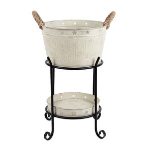 Rustic Vintage Galvanized Steel Beverage Tub With Iron <b>Stand</b> and Rope Handles Portable Metal <b>Drink</b> Cooler Bucket For Parties - Product Image 1