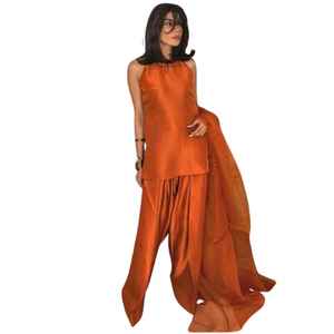 Conjunto Moderno Vintage de Una Pieza para Mujer, Kurta de Manga Larga hasta la Rodilla, Tela de Seda, Farshi Shalwar Kameez, Vestidos Casuales para Mujer - Product Image 1