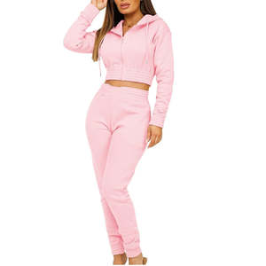 Conjunto de Sudadera Corta y Pantalones Jogger para Mujer, Dos Piezas Casuales, Tela Suave, Corte Regular, Atuendo Diario Urbano, Rosa Sólido - Product Image 6