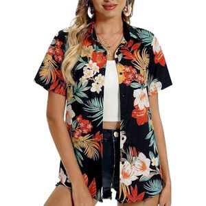 Camisa hawaiana de verano para mujer, camisa tropical con botones florales, corte holgado, para playa, fiesta Aloha - Product Image 3