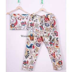 เสื้อผ้าฝ้ายวินเทจ 100% แขนยาวเต็มตัว พิมพ์ลายด้วยมือ ระบายอากาศได้ดี เอวยางยืด สไตล์ลำลองสำหรับผู้หญิง - Product Image 4