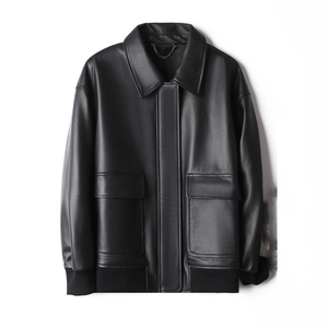 Chaqueta de Cuero PU para Hombre, Manga Larga, Resistente al Viento, Estilo Otoñal, Color Negro - Product Image 1