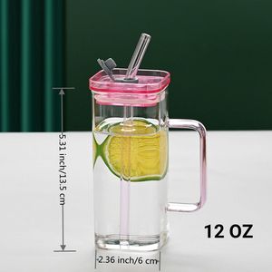 1 pz. Bicchiere in Vetro Borosilicato Rosa con Cannuccia, 6 Colori, Coperchio Quadrato con Cannuccia per Latte e Succhi, Bicchieri Premium - Product Image 2