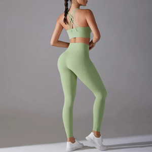 Women's Seamless 2-Piece Workout <b>Set</b> Light <b>Green</b> Premium Quality Women Yoga Suit Light weight Active wear - Product Image 6