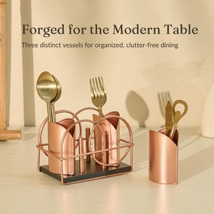 Modern <b>Copper</b> Flatware Set With Spoon Fork Bottle Opener Rust Resistant Metal <b>Utensil</b> Holder For Party Use - Product Image 2