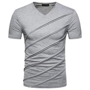 Camiseta de Cuello en V para Hombre de Alta Calidad, Color Sólido, Poliéster/Algodón, Ecológica, Transpirable, Personalizable, MOQ, Precio Económico - Product Image 5