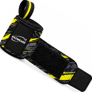 Bandes de maintien pour poignets, noir et jaune, avec fermeture auto-agrippante réglable, pour la musculation et l'entraînement de force, protection unisexe pour la paume - Product Image 1