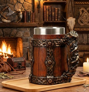 Taza de Madera Vikinga Religiosa Ecológica de Gran Venta con Asa Pulida para Café, Té, Cerveza, Estilo Ángel - Product Image 3