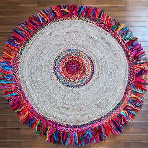 Large Jute Chindi <b>Round</b> 3ft 4ft Custom Size Woven Eco-Friendly Modern Boho Reversible Natural Recycled Jute <b>Rugs</b> - Product Image 1