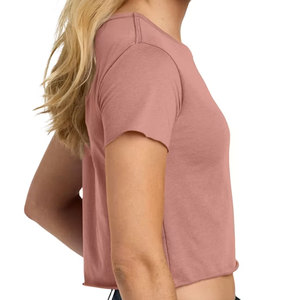 Wholesale Women <b>Crop</b> T-Shirt Summer Light Yellow Color Short Sleeve Cotton Spandex Slim Fit Elastic Cropped T Shirt Custom Brand - Product Image 3