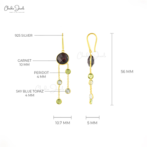 925 Sterling <b>Silver</b> Multi Stone Dangling <b>Earrings</b> 10MM Round Checker Cut Garnet Gemstone Micron Plated <b>Earrings</b> in Wholesale - Product Image 2