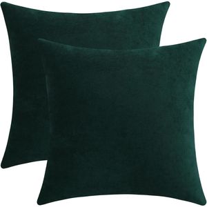 Fundas de Almohada Cuadradas de Chenilla Suave Color Verde Cazador, Fundas Decorativas para Cojines de Sofá, Juego de 2 - Product Image 1