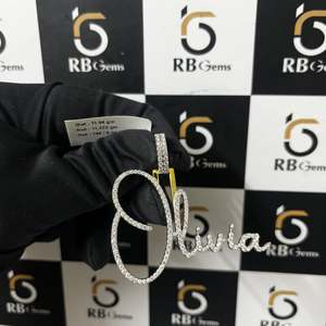 Custom Cursive Olivia Name Pendant Luxury Hip-Hop Plated 925 <b>Silver</b> with VVS Moissanite Iced Out Rose-shaped Pearl Charm - Product Image 3