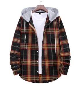 Wholesale <b>Mens</b> High Quality Eco-Friendly Windproof Casual Plaid Hooded <b>Flannel</b> Shirt <b>Jacket</b> Zipper Closure Long Sleeve Winter - Product Image 2