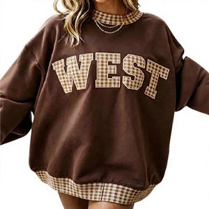 Custom Women <b>Mock</b> <b>Neck</b> Sweatshirt USA West Gingham Trim Print Long Sleeve Autumn Winter Casual Streetwear <b>Tops</b> - Product Image 1
