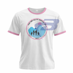 แจ็ค แอนด์ จิล ออฟ อเมริกา ซอร์โรริตี้เสื้อยืดพิมพ์ลายสีขาวและสีชมพูคอปกตัดกันผ้าฝ้าย 100% สไตล์สตรีทเสื้อยืด JAJOA Sorority - Product Image 1