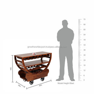 รถเข็นบาร์ทรงพระจันทร์เสี้ยวสุดหรูทันสมัย พร้อมล้อเลื่อน รถเข็นไวน์ทรงครึ่งวงกลม ผิวไม้วอลนัท เฟอร์นิเจอร์สำหรับอพาร์ทเมนต์และบ้าน - Product Image 5