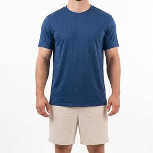 Men's Blue Crew Neck T Shirt And Khaki Shorts <b>Set</b> Casual Cotton Summer Outfit Breathable <b>Knitted</b> Solid Color Two Piece - Product Image 1