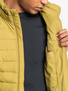 Men's Olive Green Stand Collar Puffer Jacket Eco-Friendly Thick Winter <b>Covered</b> <b>Button</b> Closure Casual Polyester Wadding High - Product Image 4