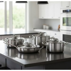 Premium Quality Stainless Steel Silver Shiny Polished Hammered Texture Best Selling Luxury Kitchenware <b>Cookware</b> Casseroles - Product Image 1