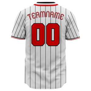 Camiseta de Béisbol Personalizada para Hombre, Blanca con Rayas, Cuello en V, Manga Corta, Impresión Sublimada, Transpirable, Corte Regular, Nombre del Equipo 00, Logotipo Frontal - Product Image 2