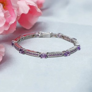 Natural Amethyst Stone 925 Sterling Silver Charm <b>Bracelet</b> Luxury 12 Gram Purple <b>Gemstone</b> Fine Jewelry for Women - Product Image 2