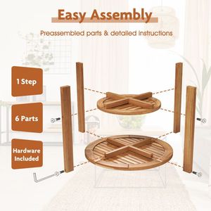 Outdoor Teak Wood <b>Round</b> <b>Side</b> <b>Table</b> with Slatted Storage Shelf Patio End <b>Table</b> - Product Image 6
