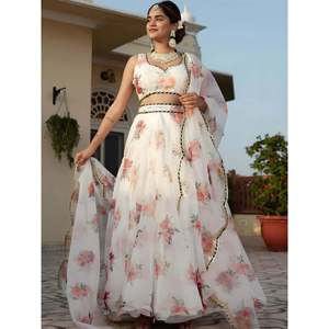Lehenga Choli en organza blanc magnétique à imprimé floral pour femmes - Product Image 4