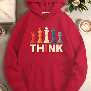 Sudaderas con Capucha de Punto Estampadas Casuales para Mujer THINK con Diseño de Piezas de Ajedrez - Product Image 3