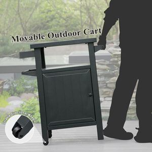 Carrello BBQ Portatile in Metallo Grigio Scuro con Ruote e Vano Portaoggetti, Tavolo in Metallo per Esterni, Ideale per Patio o Giardino - Product Image 3